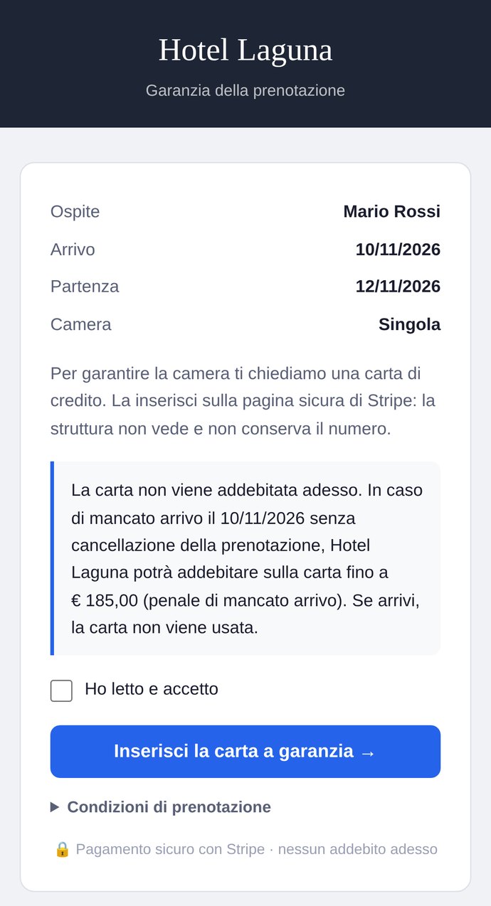 Pagina della garanzia sul telefono del cliente: nessun addebito adesso, importo massimo della penale, casella di accettazione